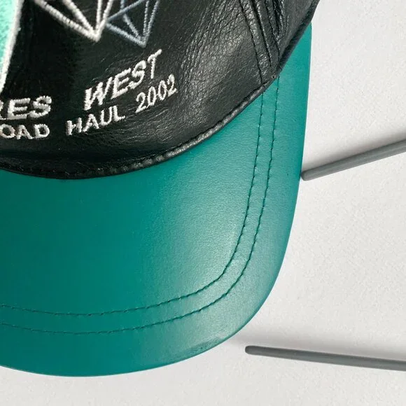 Vintage Leather Baseball Hat Cap Ventures West Diamond Black Green Streetwear - Picture 8 of 10